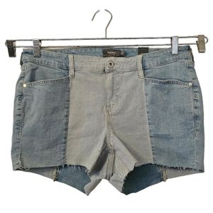 Blue Torrid Women's Contrast Panel Vintage Stretch Mid Rise Denim Shorts